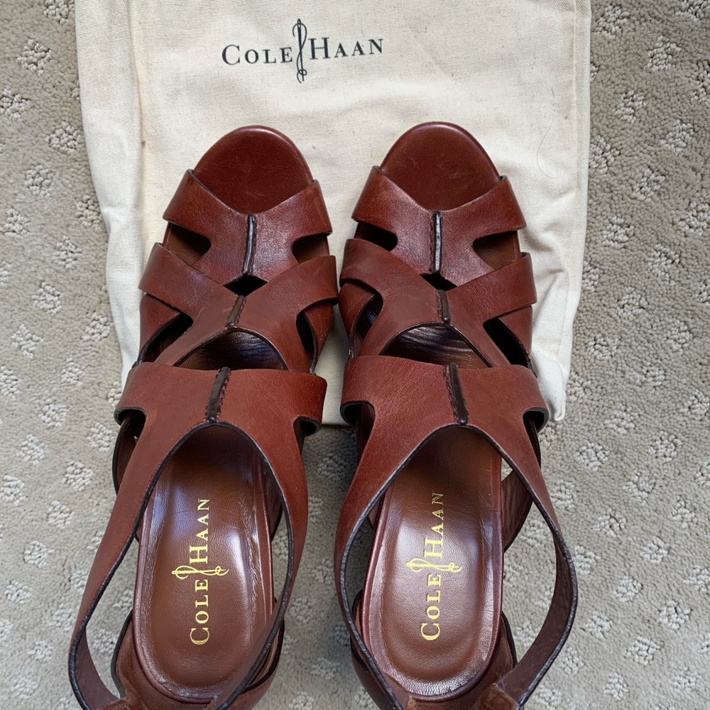 Cole Haan Brown Leather Wedge Sandals